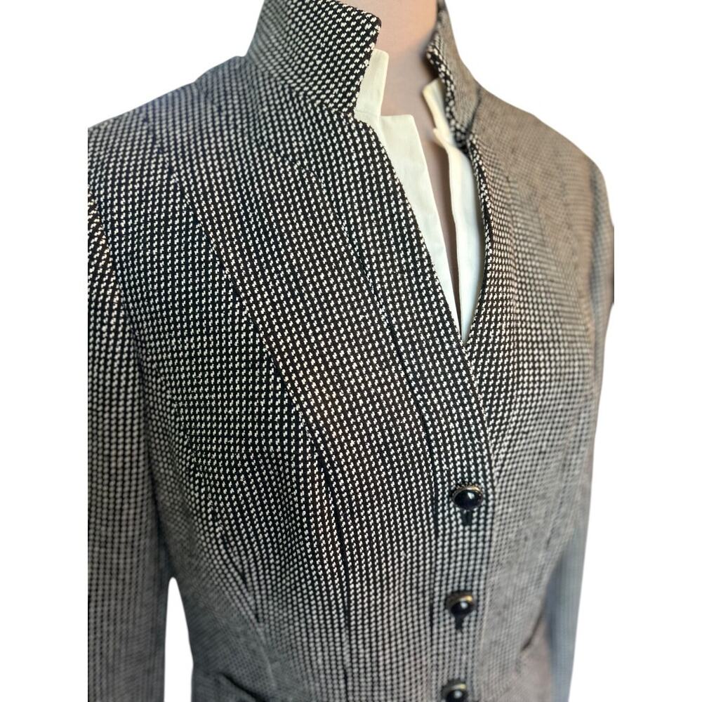 NEW 100% Silk Carlisle Black Wht Houndstooth Blazer Removable Inner Collar Sz 10